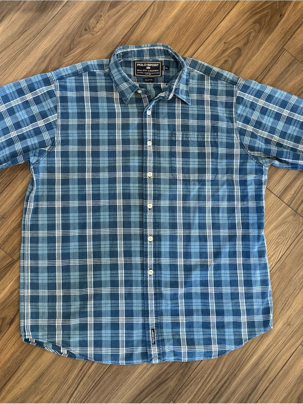 Vintage Polo Sport Blue Plaid Button-Down Shirt heavy